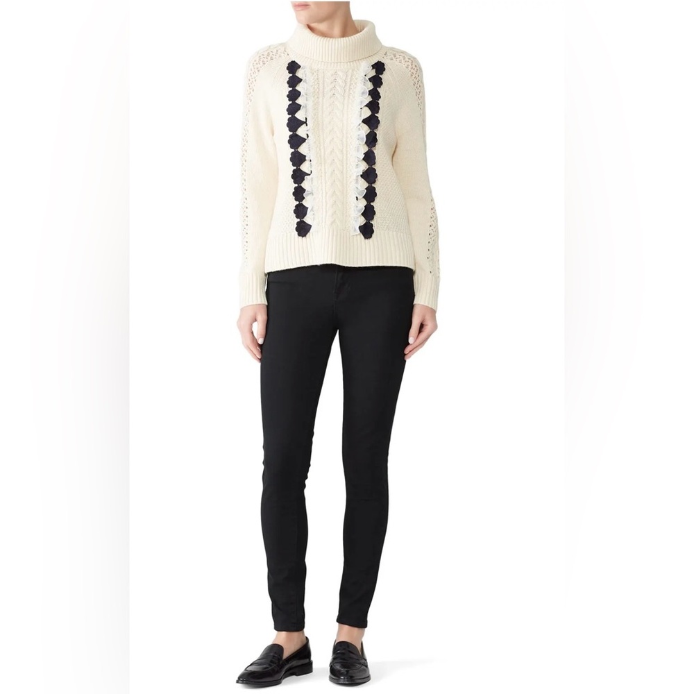 J CREW - Embellished Cable Knit Ruffle Turtleneck Sweater Size XS